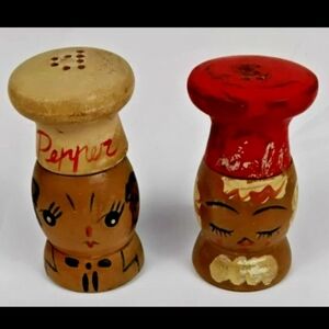 Vintage Hand Painted Wooden Salt & Pepper Shakers Folk Art